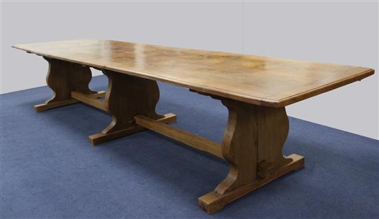 A large oak refectory table, 12ft 9in. x 3ft 3in.